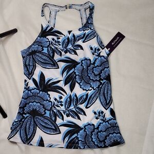 Stylish Floral Tank Top in Black and Blue Size S